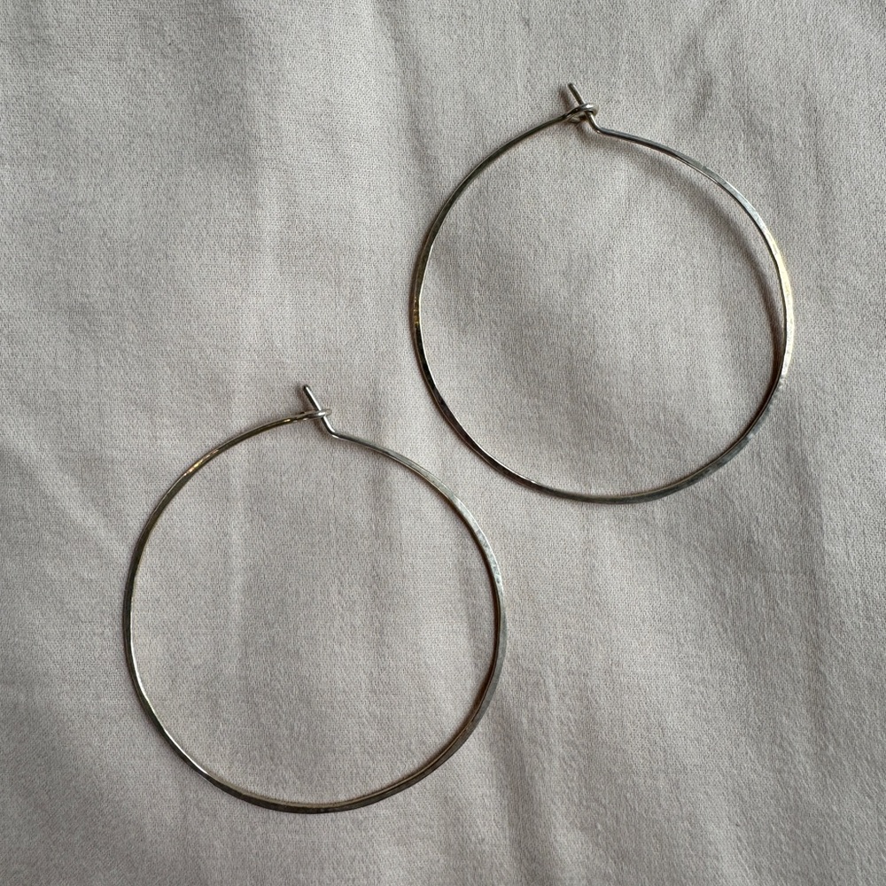 Cat Bird Hammered Silver Hoop Earrings